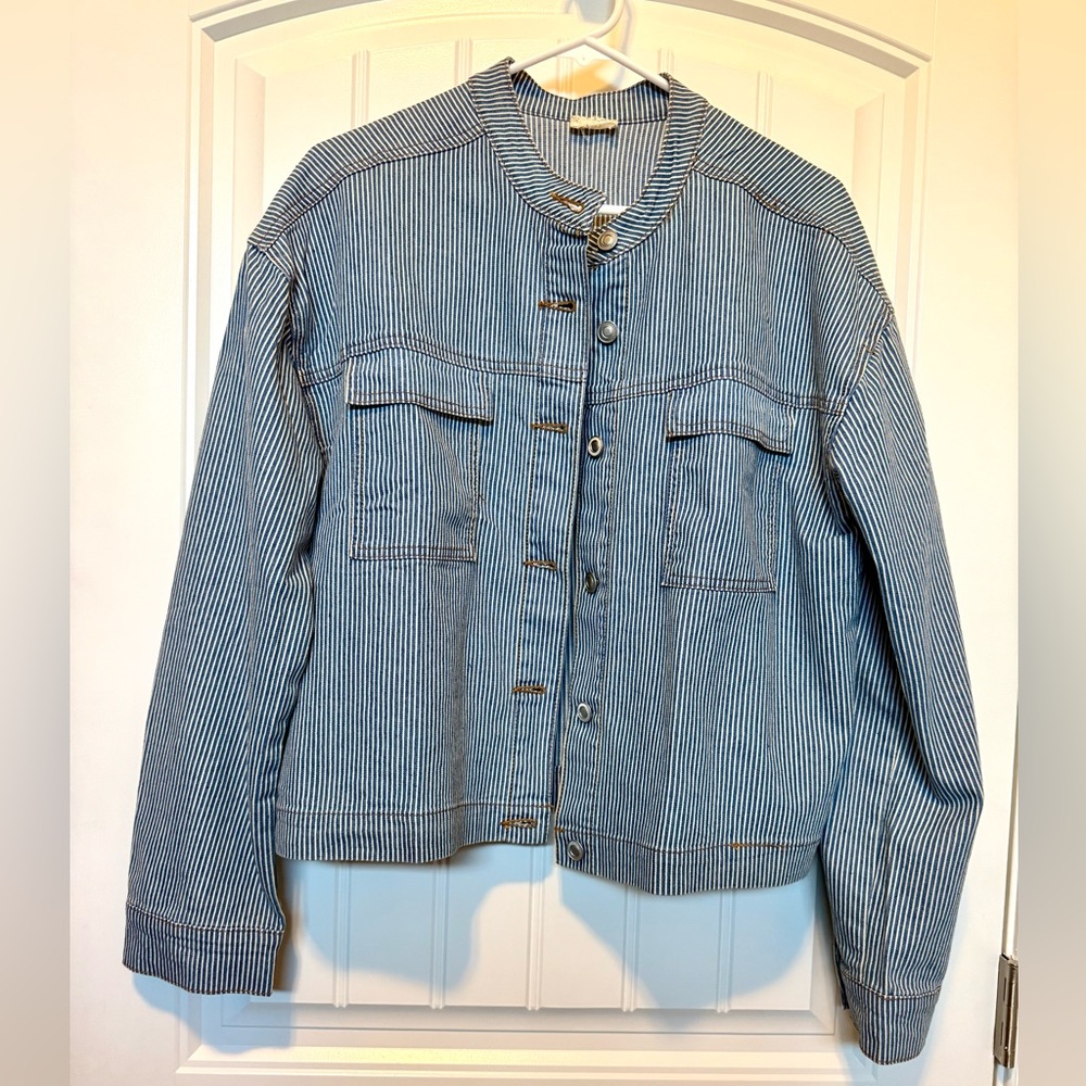 Hem & Thread Blue and White Striped Jean Jacket
